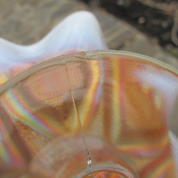 Antique Dugan Starfish Peach Opal Carnival Glass Compote