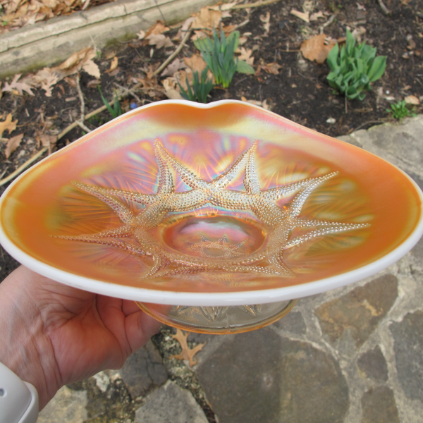 Antique Dugan Ski Star Peach Opal Carnival Glass Large Handgrip Plate