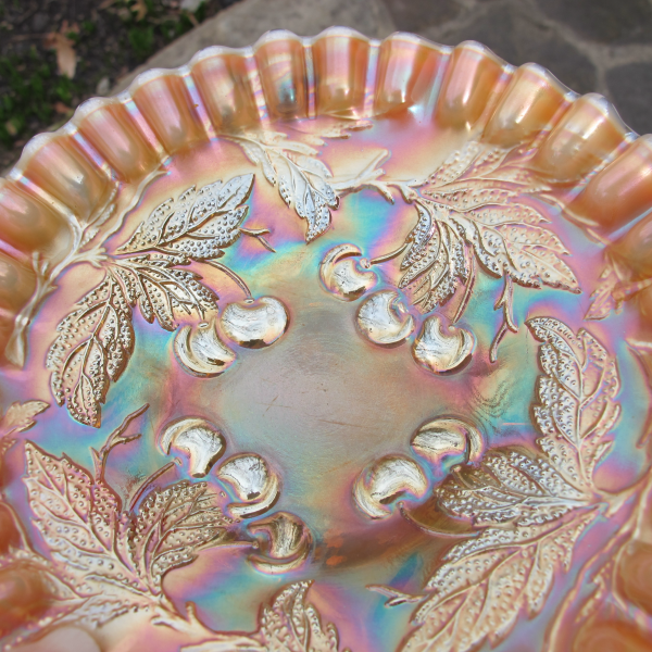 Antique Dugan Cherries Peach Opal Carnival Glass CRE Plate