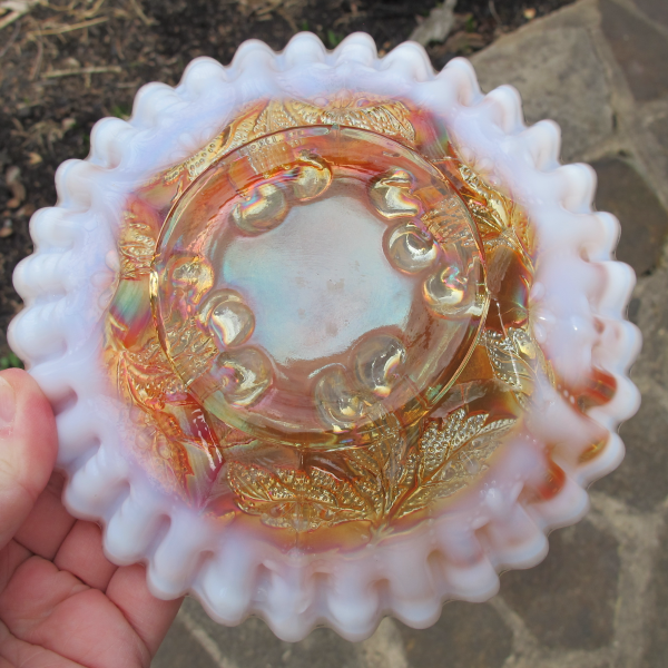 Antique Dugan Cherries Peach Opal Carnival Glass CRE Plate