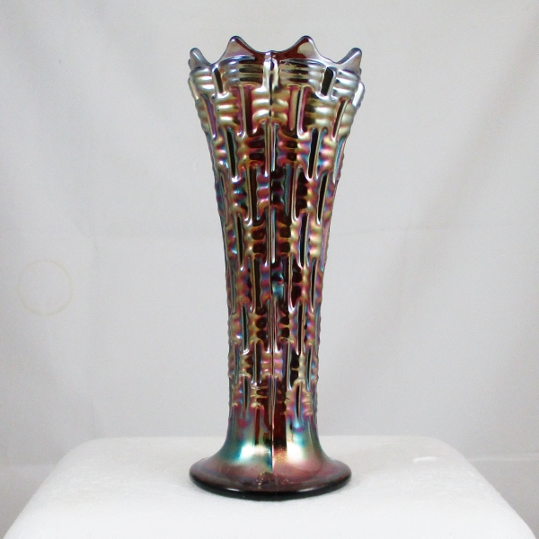 Antique Dugan Big Basketweave Amethyst Carnival Glass Vase
