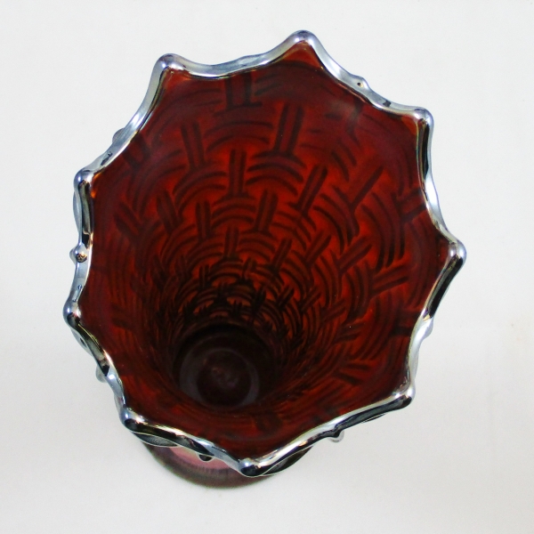 Antique Dugan Big Basketweave Amethyst Carnival Glass Vase