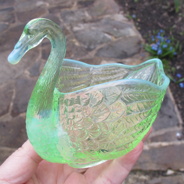 Antique Imperial Vaseline Light Green Opalescent Glass Swan #127