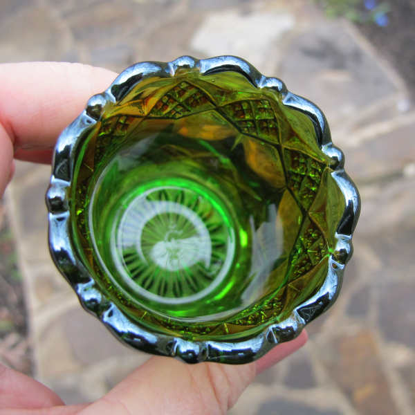 Imperial Green Three In One Carnival Glass Toothpick Holder