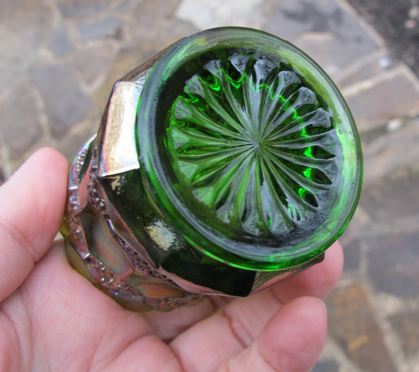 Imperial Green Three In One Carnival Glass Toothpick Holder