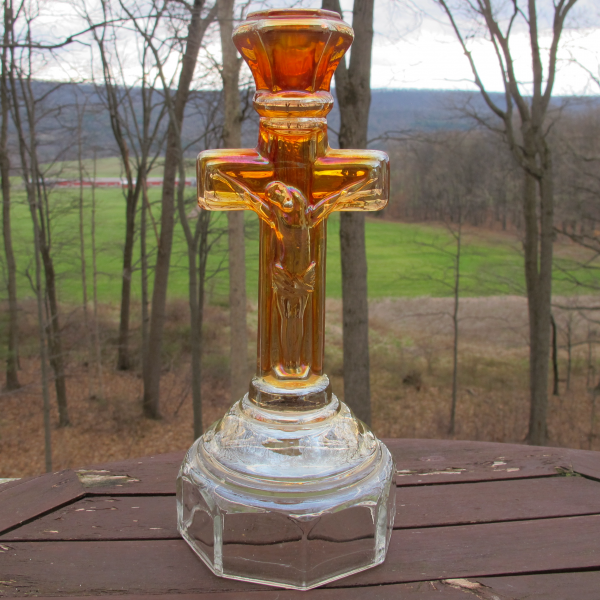 Antique Imperial Marigold Crucifix Carnival Glass Candleholder #1