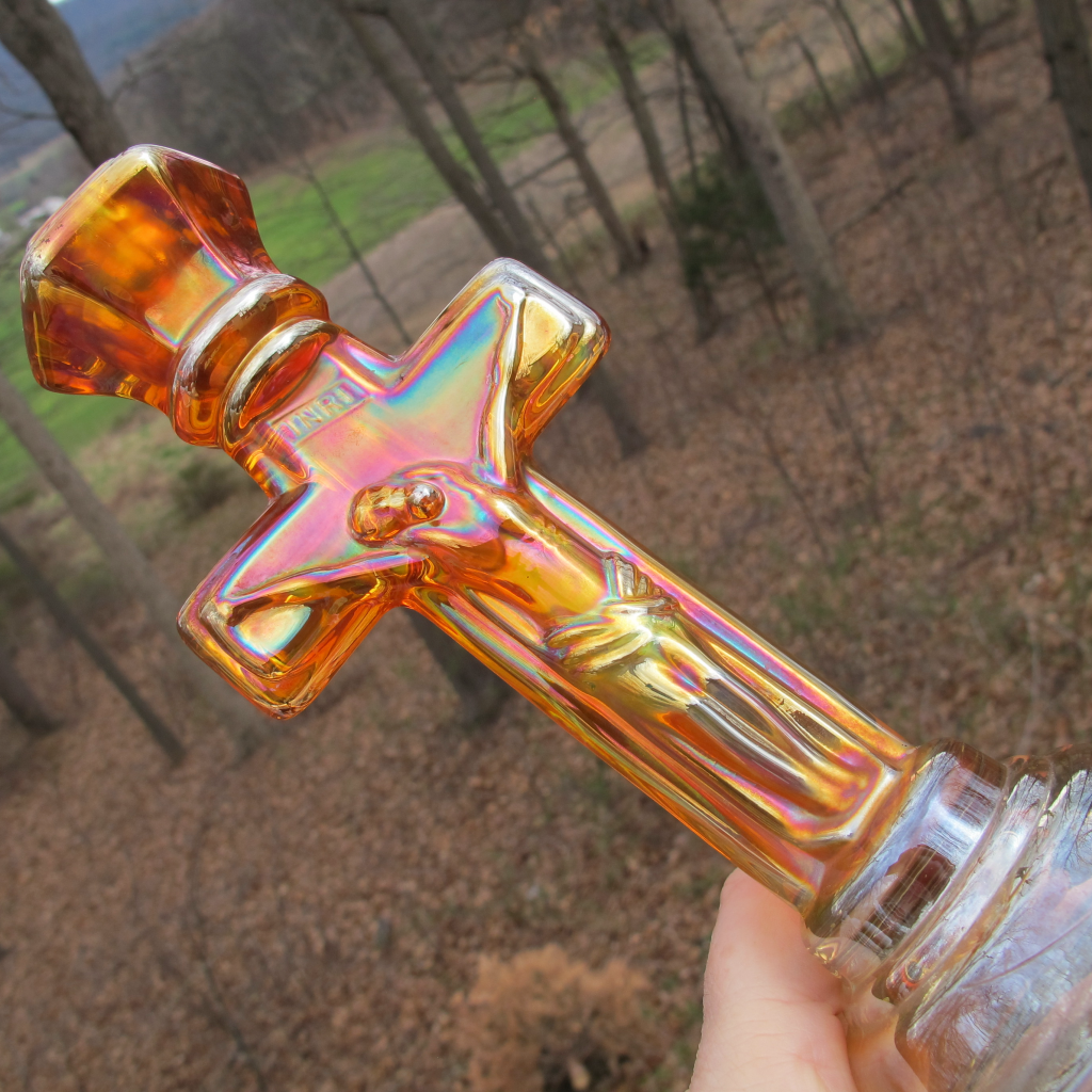 Antique Imperial Marigold Crucifix Carnival Glass Candleholder #2