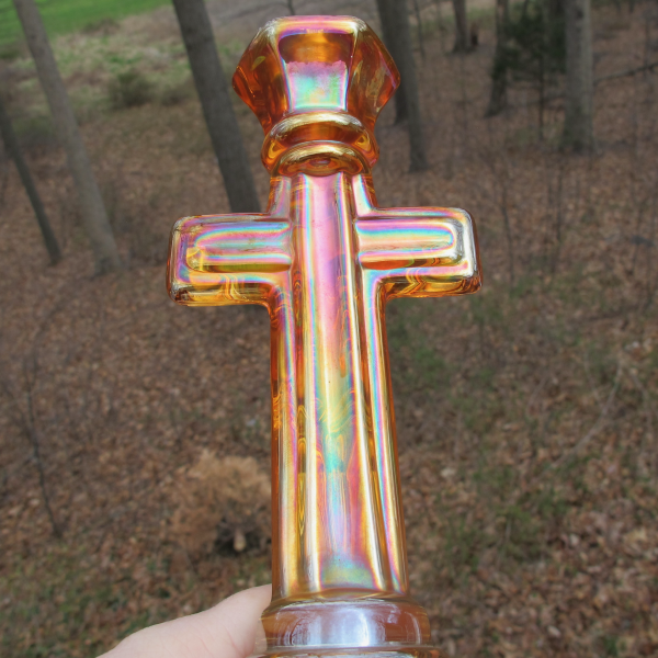 Antique Imperial Marigold Crucifix Carnival Glass Candleholder #2