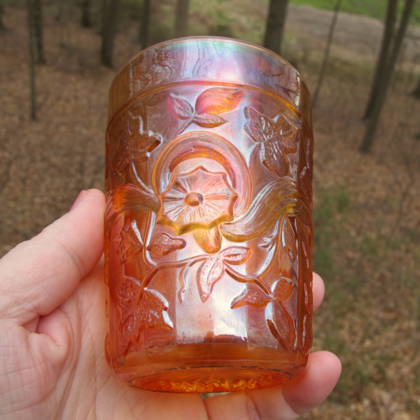 Antique Millersburg Morning Glory Marigold Carnival Glass Tumbler RARE COLOR!