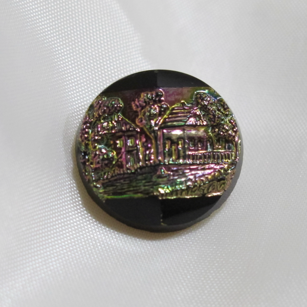 Antique Black Amethyst Carnival Glass Button Luster Iridescent - Scenic House