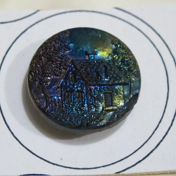 Antique Black Amethyst Carnival Glass Large Button Luster Iridescent - Scenic Picture House