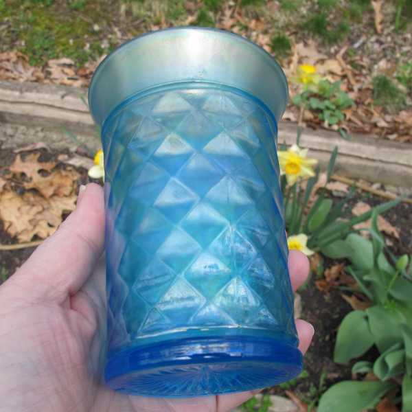 Antique Northwood Celeste Blue Concave Diamonds Carnival Glass Tumbler
