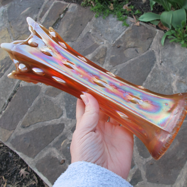Antique Dugan Target Peach Opal Carnival Glass Vase
