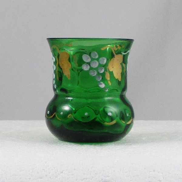 Antique Unknown maker Inverted Thumbprint Green Enamel Decorated Glass Toothpick Holder