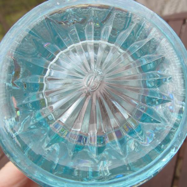 Imperial Ice Azure Blue Daisy Carnival Glass Handled Basket