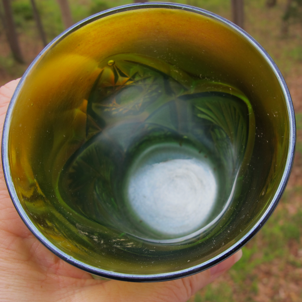 Antique Cambridge Double Star Green Carnival Glass Tumbler - Flared