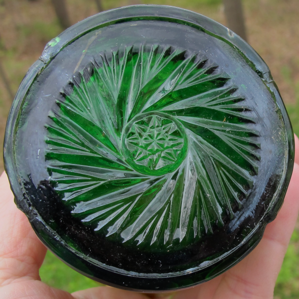 Antique Cambridge Double Star Green Carnival Glass Tumbler - Flared