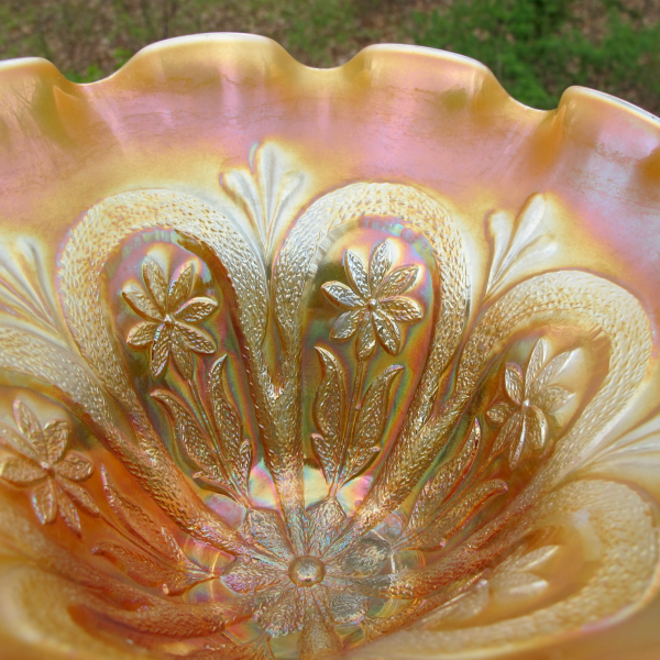 Antique Dugan Flowers & Frames Peach Opal Carnival Glass Vase Shape