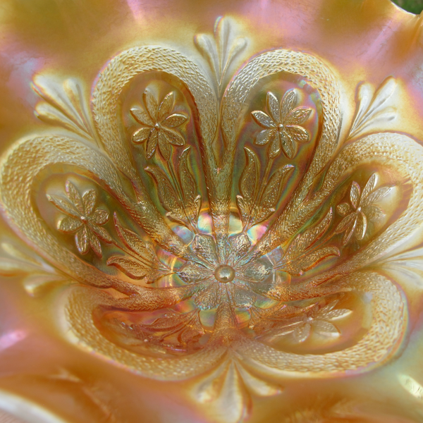 Antique Dugan Flowers & Frames Peach Opal Carnival Glass Vase Shape