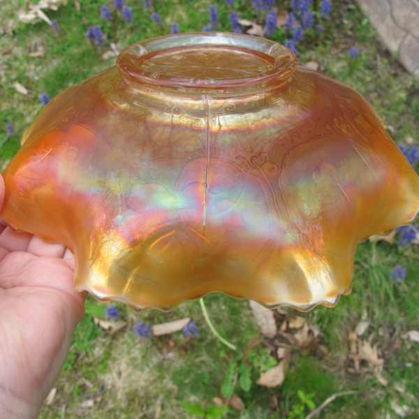 Antique Fenton Peach Opal Dragon & Lotus Carnival Glass Bowl Opalescent
