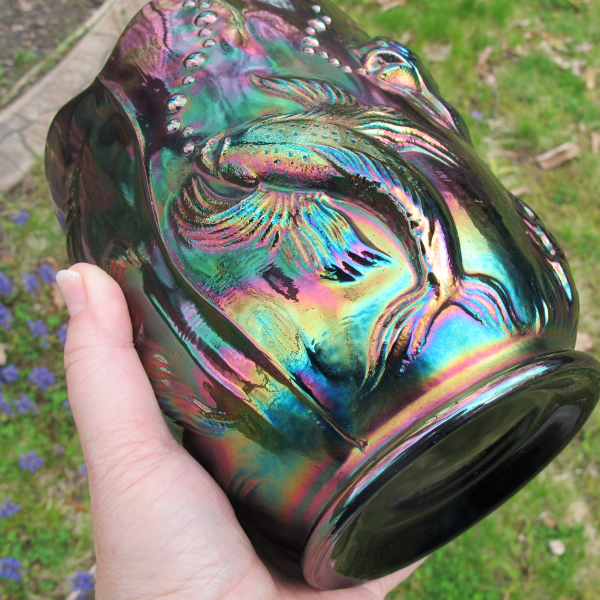 Fenton Black Amethyst Atlantis Carnival Glass Vase
