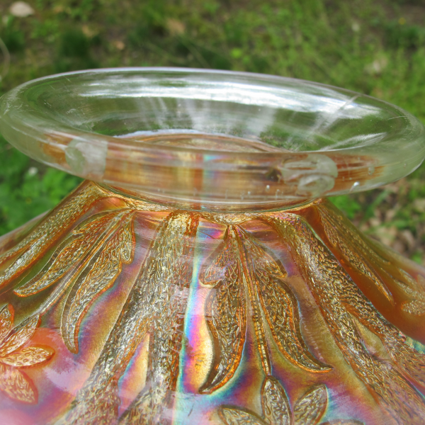 Antique Dugan Flowers & Frames Peach Opal Carnival Glass Tri-corner Bowl