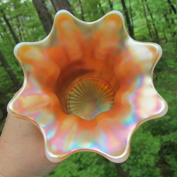 Antique Dugan Wide Rib Peach Opal Carnival Glass Vase Spittoon Shape