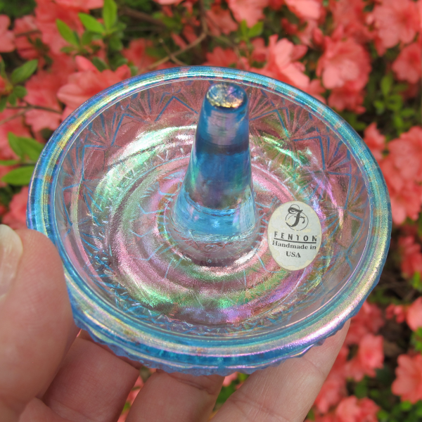 Fenton Azure Blue Carnival Glass Ring Holder