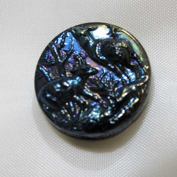 Antique Black Amethyst Carnival Glass Button Luster Iridescent – Deer Buck and Doe