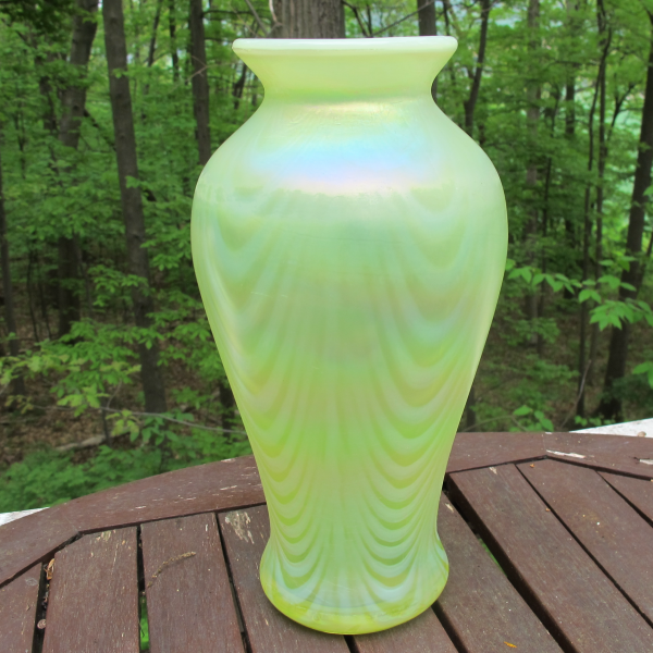 Fenton Topaz Vaseline Opal Iridescent Art Carnival Glass Vase