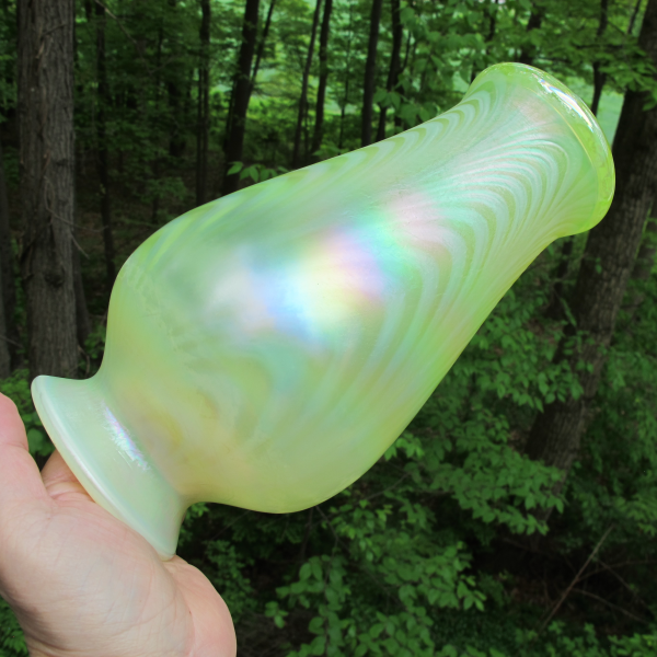 Fenton Topaz Vaseline Opal Iridescent Art Carnival Glass Vase