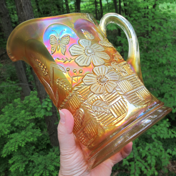 Antique Northwood Pastel Marigold Springtime Carnival Glass Pitcher