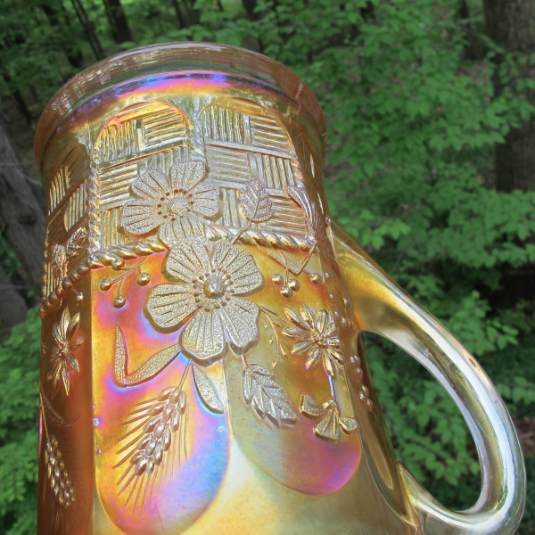 Antique Northwood Pastel Marigold Springtime Carnival Glass Pitcher