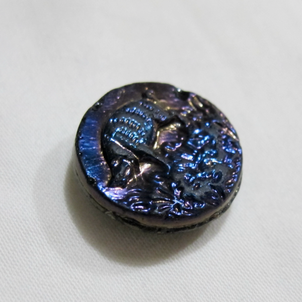 Antique Black Amethyst Carnival Glass Button Luster Iridescent – Boar #109