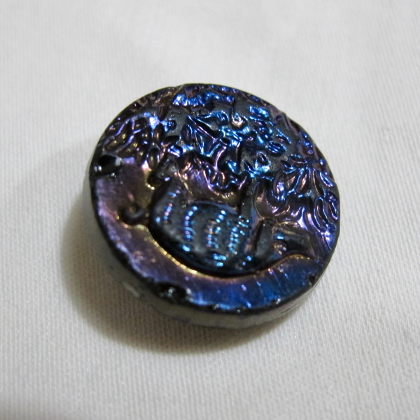 Antique Black Amethyst Carnival Glass Button Luster Iridescent – Boar #109
