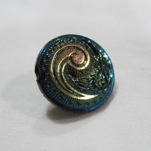 Antique Black Amethyst Carnival Glass Button Iridescent Luster – Big Swirl