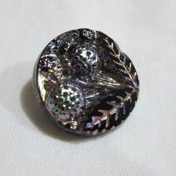 Antique Black Amethyst Carnival Glass Button Luster Iridescent – Strawberry Cluster #756