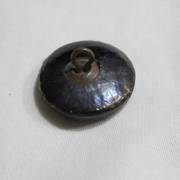 Antique Black Amethyst Carnival Glass Button Iridescent Luster – Oriental Blossom #844