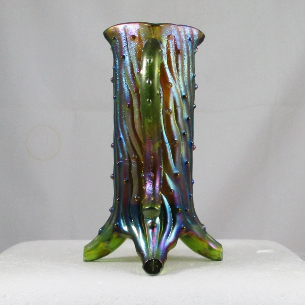 Hansen Green Hobnail Tree Bark type pattern Carnival Glass Pump & Trough