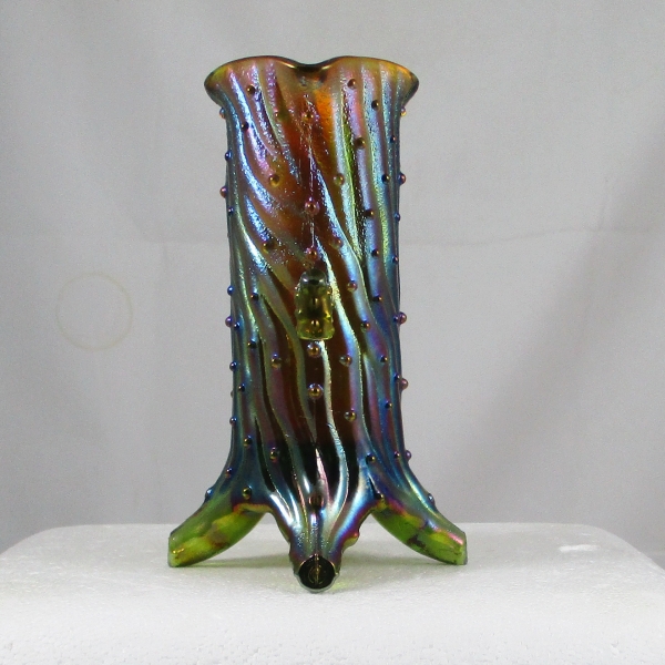 Hansen Green Hobnail Tree Bark type pattern Carnival Glass Pump & Trough