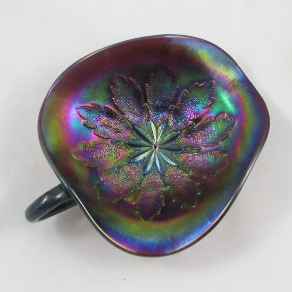 Antique Dugan Purple Leaf Rays Carnival Glass Spade Nappy Bowl
