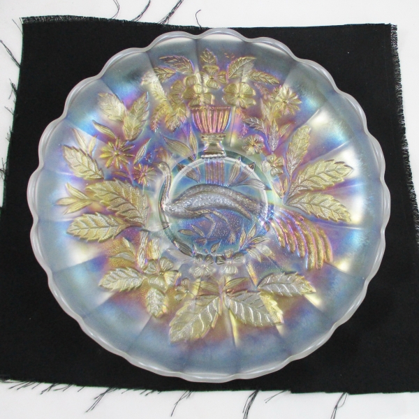Antique Northwood Ice White Peacock & Urn Carnival Glass Master Ice Cream Bowl