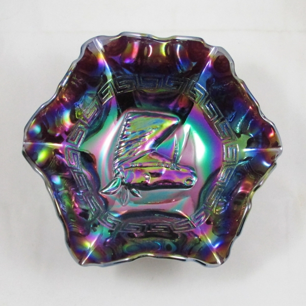 LG Wright Purple Pony Carnival Glass 6-ruffle Bowl