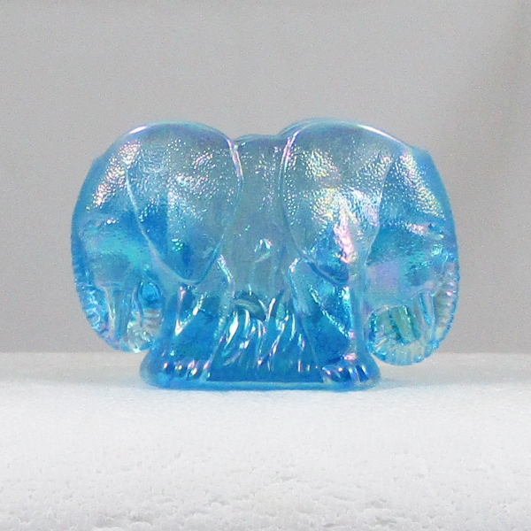 Summit Ice Blue Opal Double Elephant Head Carnival Glass Toothpick Holder