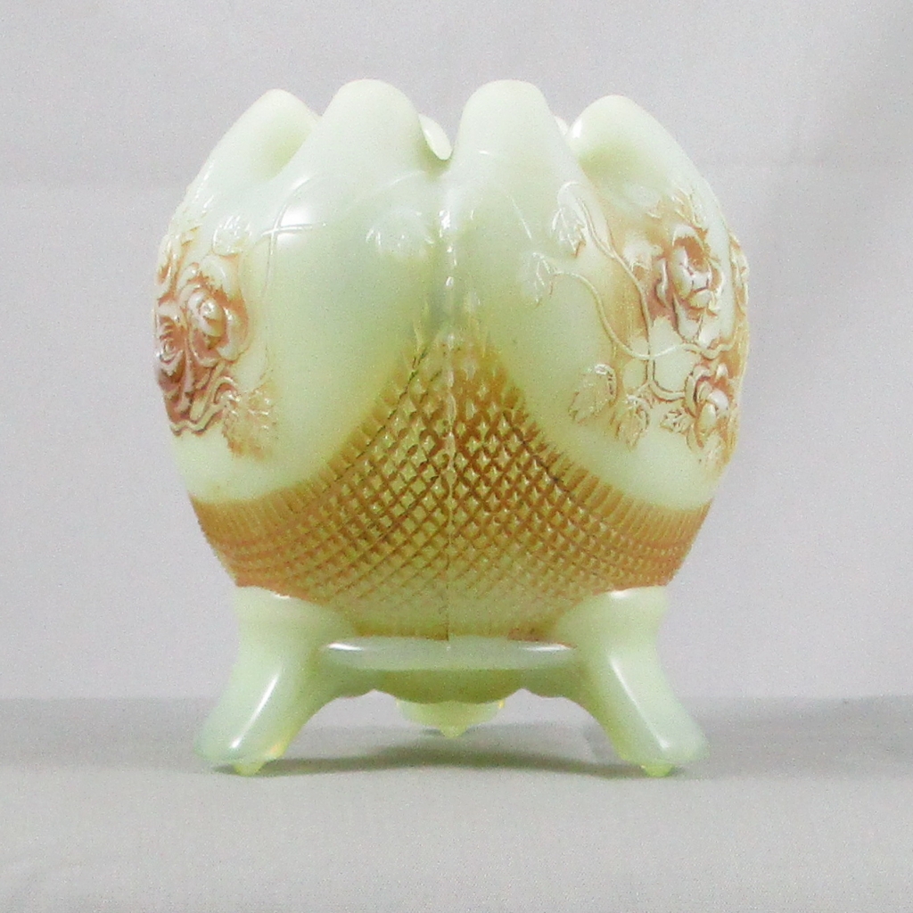 Antique Northwood Finecut & Roses Nutmeg Stain Vaseline Custard Glass