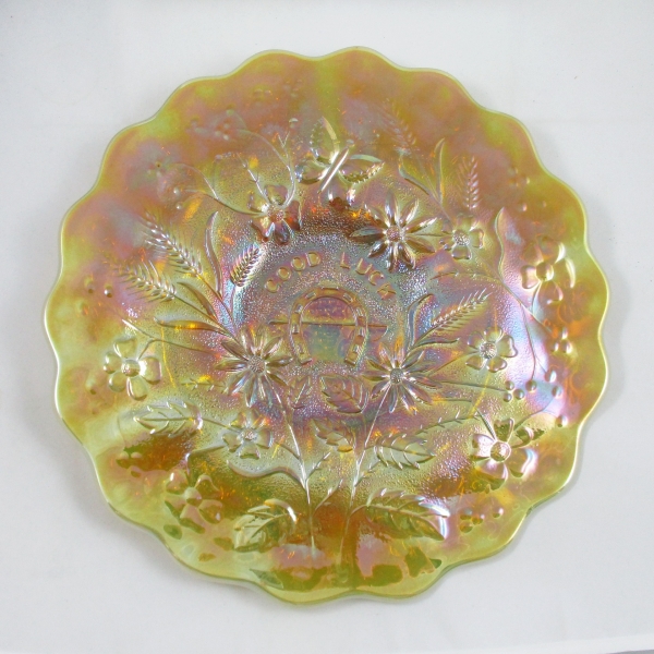 Fenton for Levay Aqua Opal Good Luck Carnival Glass Chop Plate