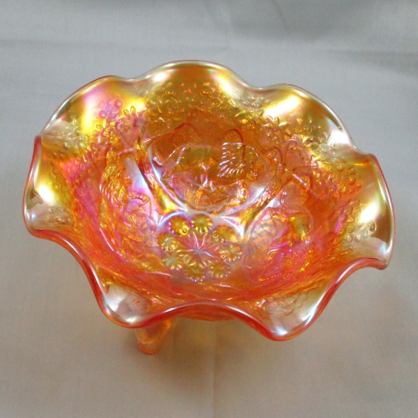 Fenton Lions Marigold Carnival Glass Footed Bowl