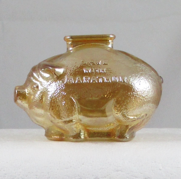 Antique Anchor Hocking Marigold Marathon/Ohio Oil Carnival Glass Piggy Bank