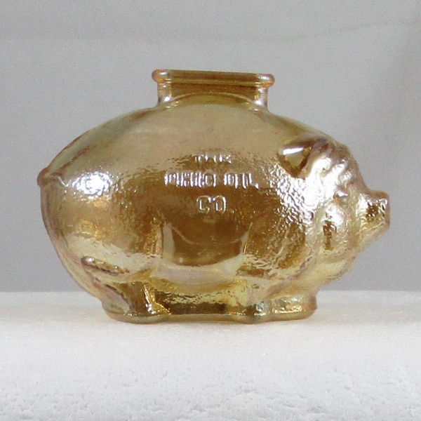 Antique Anchor Hocking Marigold Marathon/Ohio Oil Carnival Glass Piggy Bank