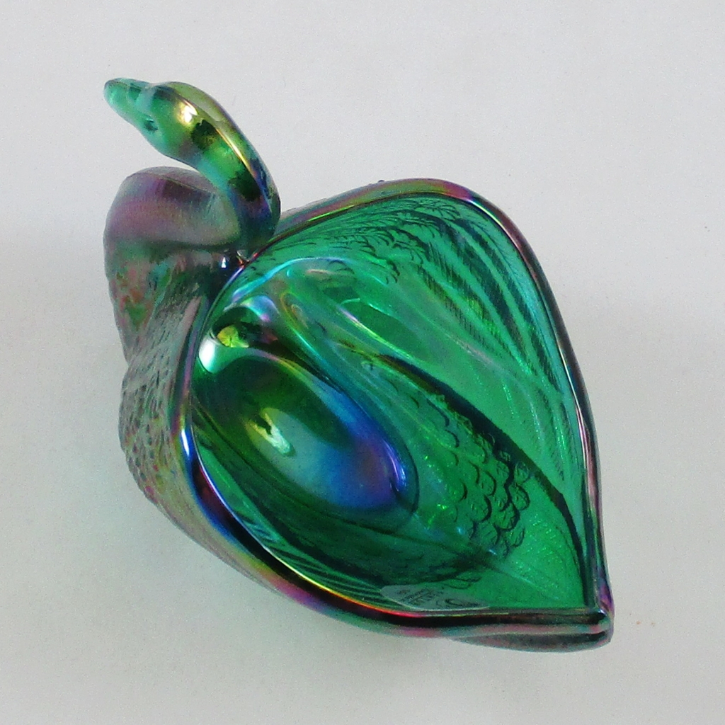 Fenton Green Carnival Glass Swan Salt for SD & S. CA CG CLUBS